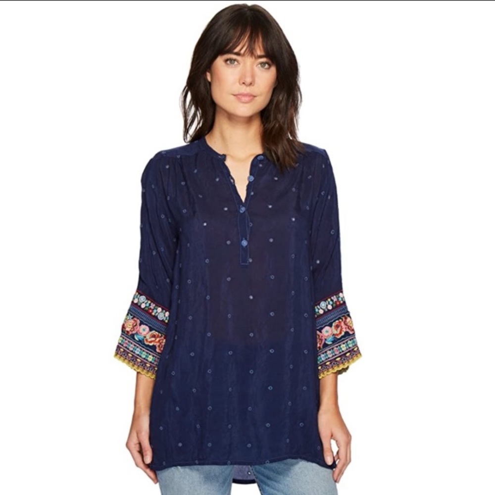 Johnny Was Embroidered Patchwork Sleeve Tunic